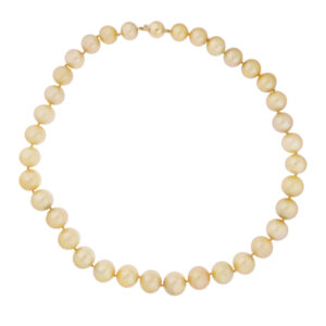 Golden Pearl Necklace With 14K Yellow Gold Clasp. 31 Pearls.