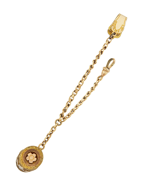Antique Gold Fill Pocket Watch Chain with Asymmetrical Gilt Floral Themed Fob