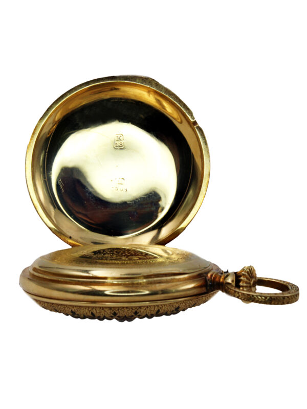 A. Veronesi 18k Yellow Gold, Enamel & Diamond Hunter Pocket Watch for Turkish Market c. 1880s