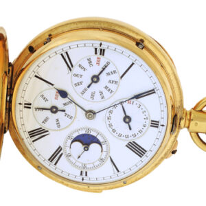 Minute Repeater, Swiss, 18k Yellow Gold Triple Calendar Moonphase Hunter Pocket Watch, c.1880