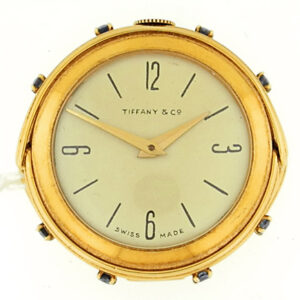 Tiffany & Co. 18k YG & Sapphire Travel Clock w/ Universal Geneve Movement