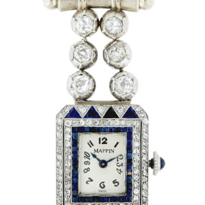 Swiss, Platinum, White Gold, Diamond & Sapphire Art Deco Lapel Brooch Watch 'Mappin'