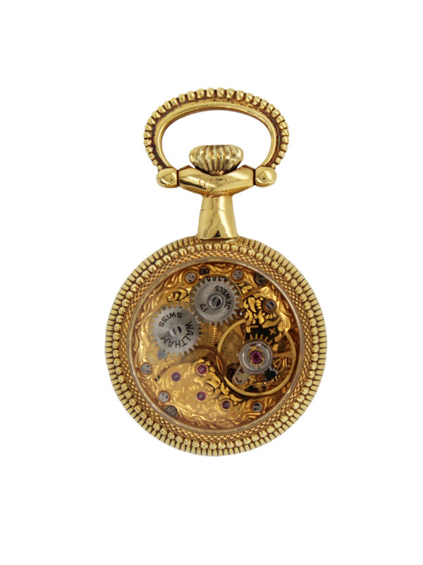 Waltham, Swiss, 18k Yellow Gold Open Face Pendant Watch w/ diamonds