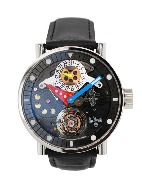 Alain Silberstein "Tourbillon" Stainless Steel & Enamel Case. Ltd 90/500. Box and certificate.