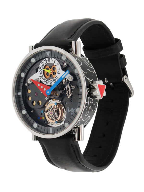 Alain Silberstein "Tourbillon" Stainless Steel & Enamel Case. Ltd 90/500. Box and certificate.