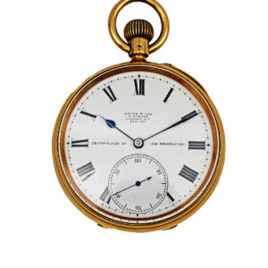 Smith & Son English 18k Yellow Gold Open Face Pocket Watch c. 1890, w/ Class A Cert From Kew Observatory