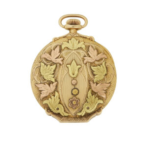 Elgin 14k Multi-color Gold Hunter Case Pocket Watch with Floral Design