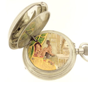 Swiss Erotic Automaton .800 Silver Hunting Case Pocket Watch