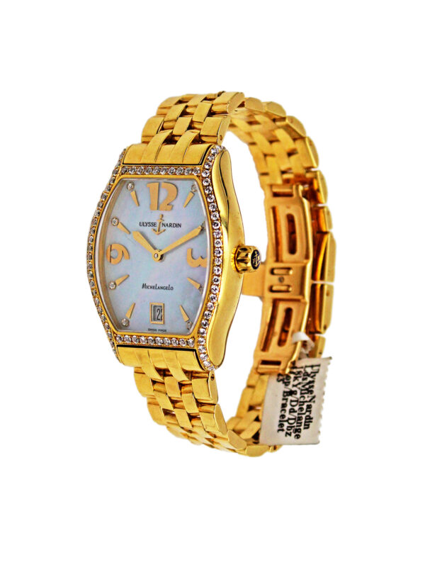 Ulysse Nardin “Michelangelo” 18k Yellow Gold & Diamond Auto-Date Bracelet Watch, Retail $32,100