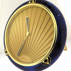 Must de Cartier Art Deco Fine Brass & Lacquer Quartz Desk Clock w/Sunburst Dial