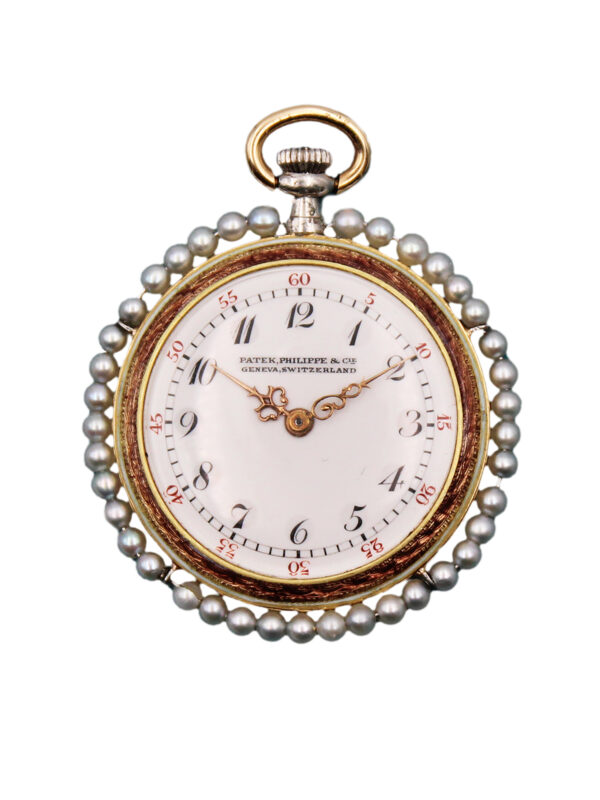 Patek Philippe & Cie 18k Gold Enamel Pearl & Diamond Ladies' Pendant Watch w/ Extract c. 1913