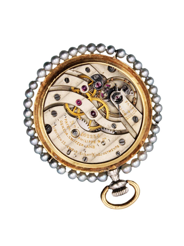 Patek Philippe & Cie 18k Gold Enamel Pearl & Diamond Ladies' Pendant Watch w/ Extract c. 1913