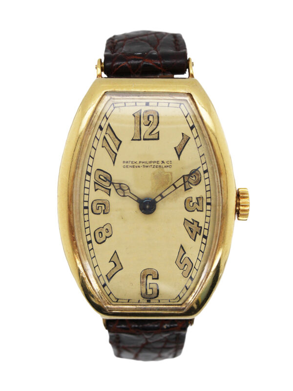 Patek Philippe, Ref.3. 18k Yellow Gold Tonneau Early Oversized Gilt Dial c.1919