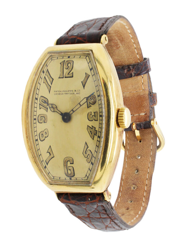 Patek Philippe, Ref.3. 18k Yellow Gold Tonneau Early Oversized Gilt Dial c.1919