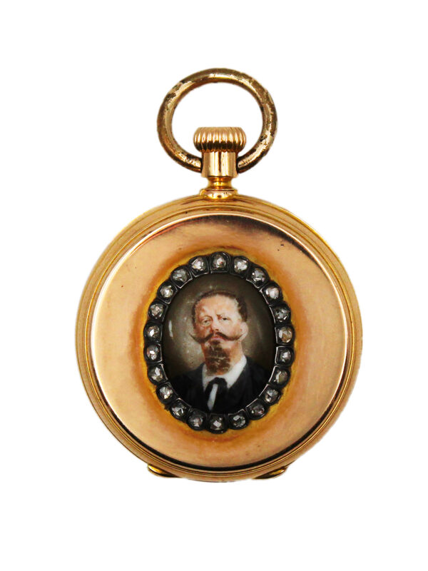 Patek Philippe 18k Yellow Gold, Enamel & Diamond King Emmanuel II Open Face Pocket Watch w/ Extract c. 1863