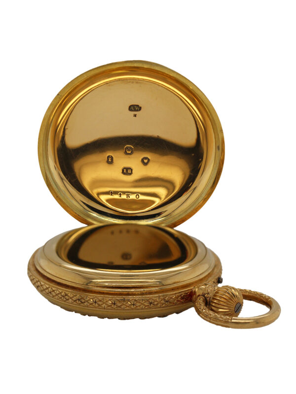 English, Charles Nephew & Co 18k Yellow Gold, Enamel & Diamond Hunter Pocket Watch, for Indian Market c. 1870s
