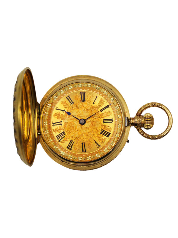 English, Charles Nephew & Co 18k Yellow Gold, Enamel & Diamond Hunter Pocket Watch, for Indian Market c. 1870s