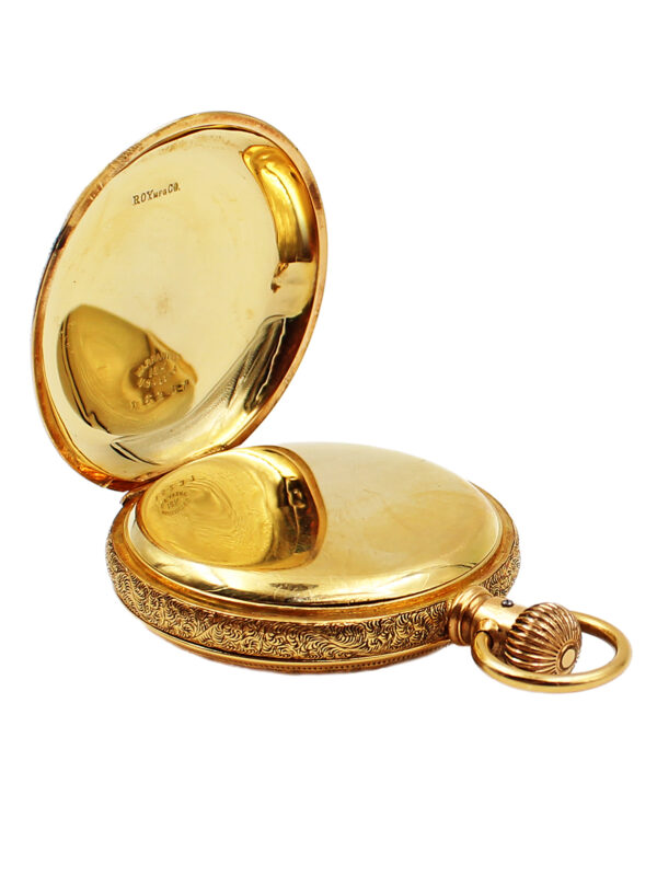 Waltham Heavy Engraved 18k Yellow Gold Hunter Pocket Watch with 5 minute repeater