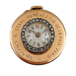 Golay Fils & Stahl. A fine and unusual pink gold and diamond button form watch. Circa 1890