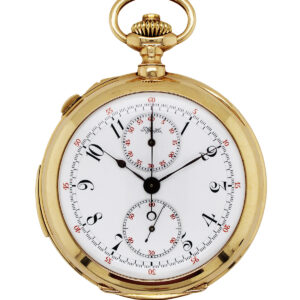 Tiffany & Co. 5 Minute Repeating Split-second Chronograph 18k Yellow Gold Pocket Watch w/ "rare" 60 minute register c.1890