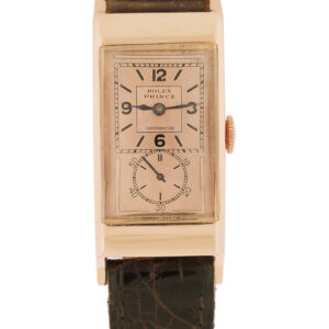 Rolex Assymetric Prince, 14k Pink Gold Rectangular Curved Duo Dial Doctor's Very Fine & Rare Wrist Watch, Ref. 3362, c.1935. Case Measuring 19x45.5mm.