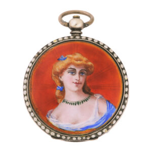 J. Ullmann & Co. Hong Kong Rare Silver and Enamel Pocket Watch Studded with Half-Pearls for the Chinese Market, c.1895