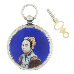 Georges Favre-Jacot & Co. Silver and Enamel Key-Wind Hunter Case Pocket Watch Made for the Chinese Market, c.1895