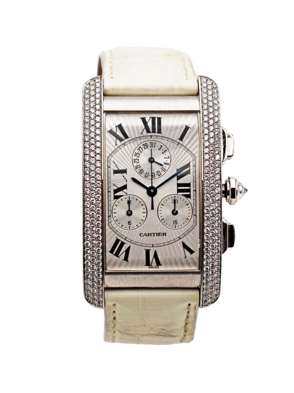 Cartier 18k White Gold & Diamond "Tank Americaine" Chronograph Wristwatch Ref. 2339