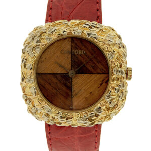 Unique Concord by Gerald Genta (Ref 1929) Raw 18k Yellow Gold Nugget Bezel 2-tone Mahogany dial Wristwatch w/ Brown Strap