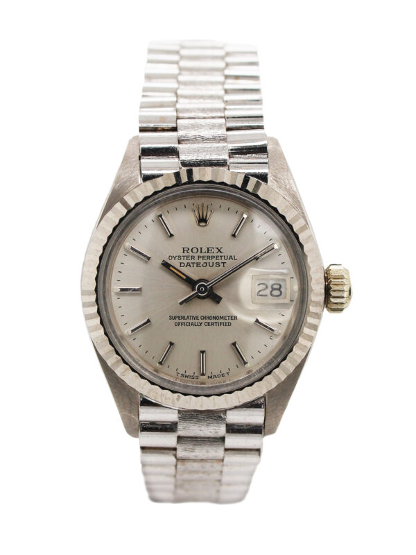 Rolex (Ref 6917) "President" Lady's 18k White Gold Datejust President Bracelet Watch, with original certificate and hang tag, c.1979