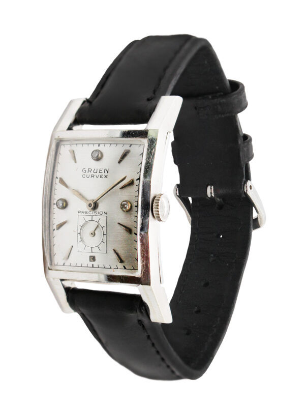 Gruen Curvex (Ref 370-615) 14k White Gold Multi-Faceted Case, Dial with Diamond Accent