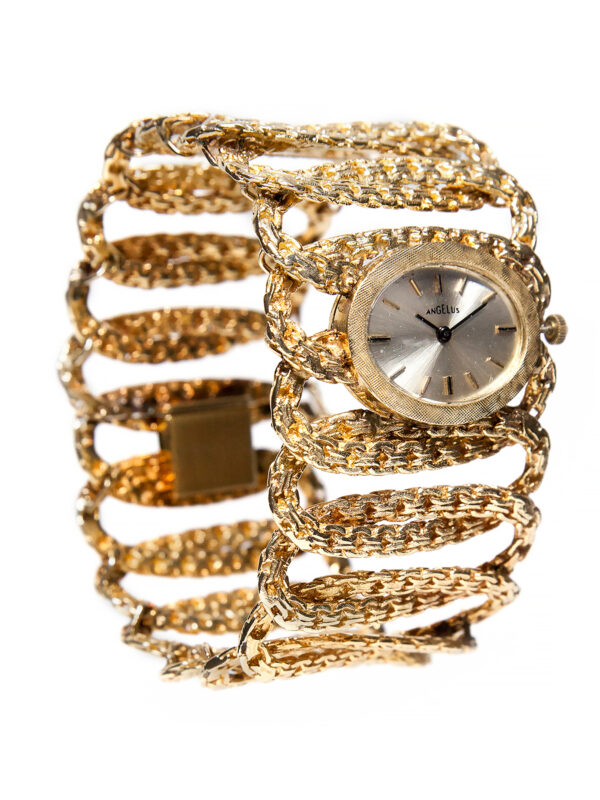 Angelus (Ref L818) 14k Yellow Gold Textured Hoop-Linked Bracelet Watch with original hang tag and box