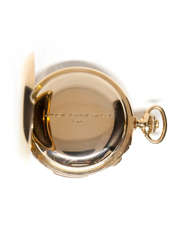 Tiffany & Co. 18k Yellow Gold Open Face Split-Second Chronograph Minute Repeater Pocket Watch