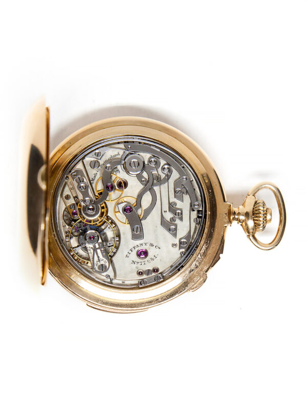 Tiffany & Co. 18k Yellow Gold Open Face Split-Second Chronograph Minute Repeater Pocket Watch