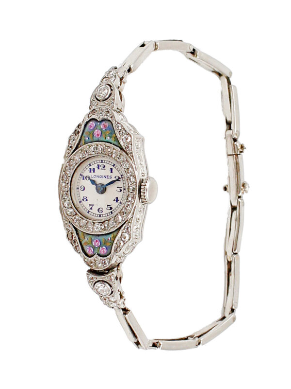 Longines Platinum, Diamond & Enamel Art Deco Ladies' Bracelet Watch c. 1917