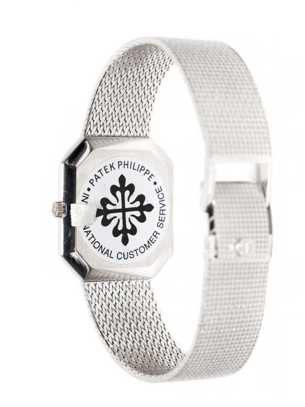 Patek Philippe (Ref 3853/3) 18k White Gold Octagonal Quartz Bracelet Watch with PP Service Tag c. 1980s