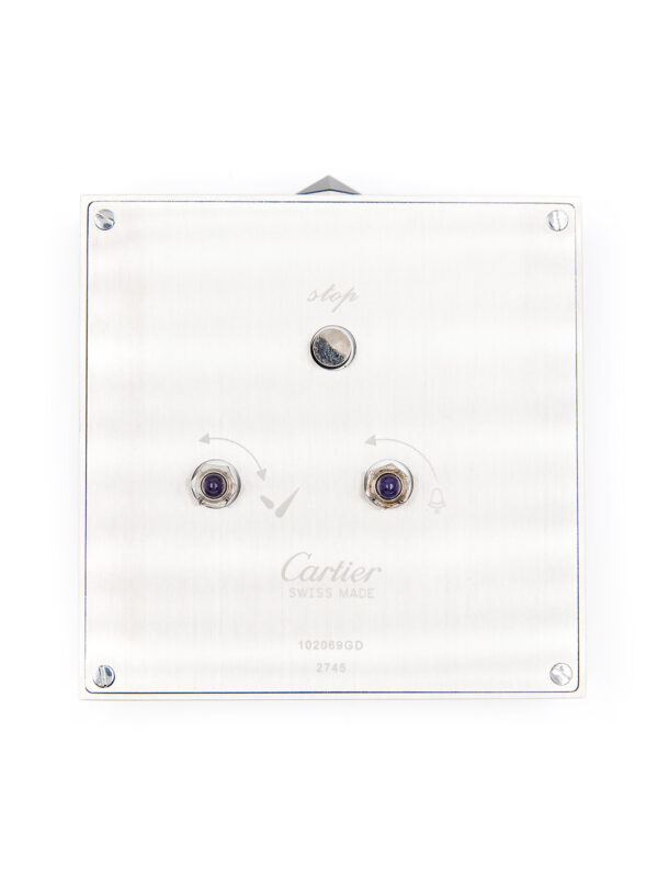 Cartier (Ref 2745) Stainless Steel Alarm Desk Clock with Box & Cert