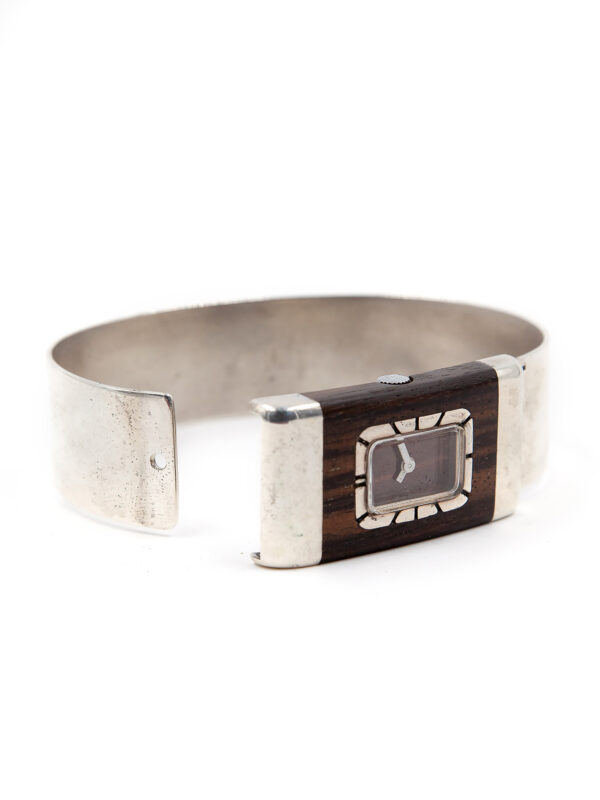 Lanvin, Paris Silver & Wood Ladies' Bracelet Watch c. 1970s