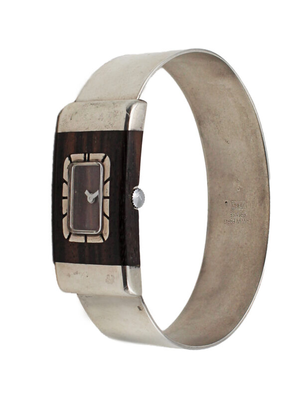 Lanvin, Paris Silver & Wood Ladies' Bracelet Watch c. 1970s