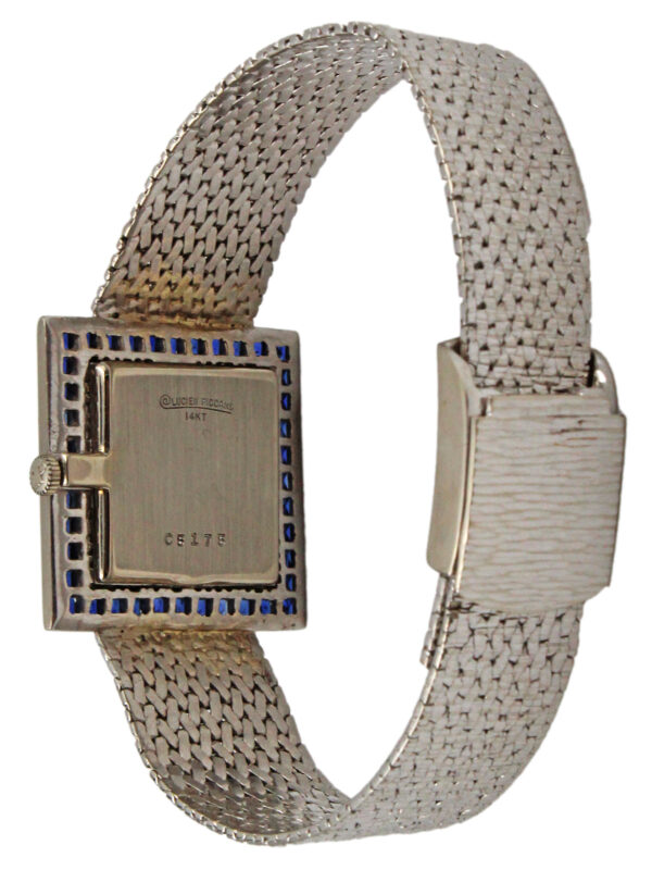 Lucian Piccard 14k White Gold, Diamond & Sapphire Mechanical Bracelet Watch c. 1960s