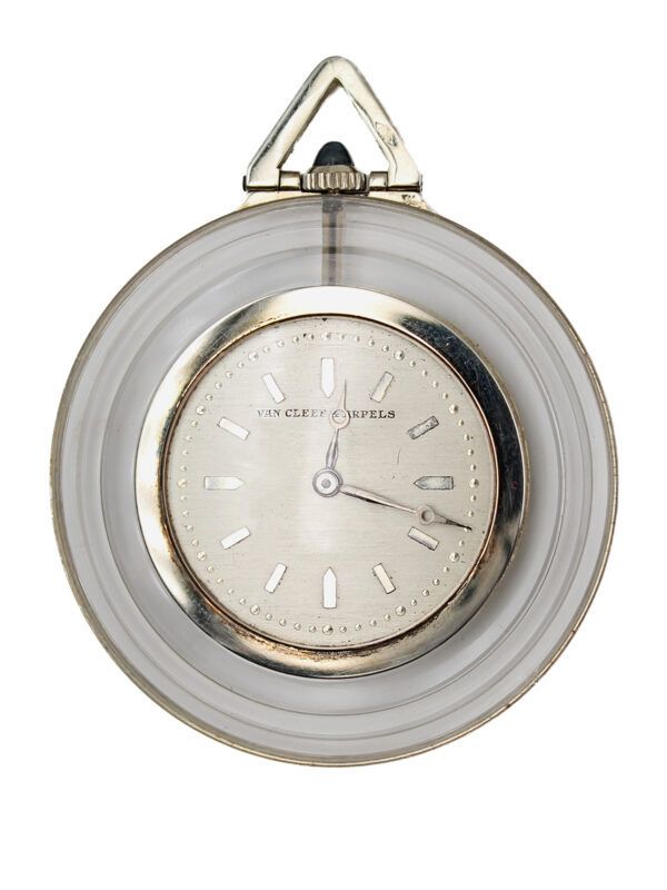 Van Cleef & Arpels Platinum & Rock Crystal Open Face Pocket Watch with Box c. 1930s