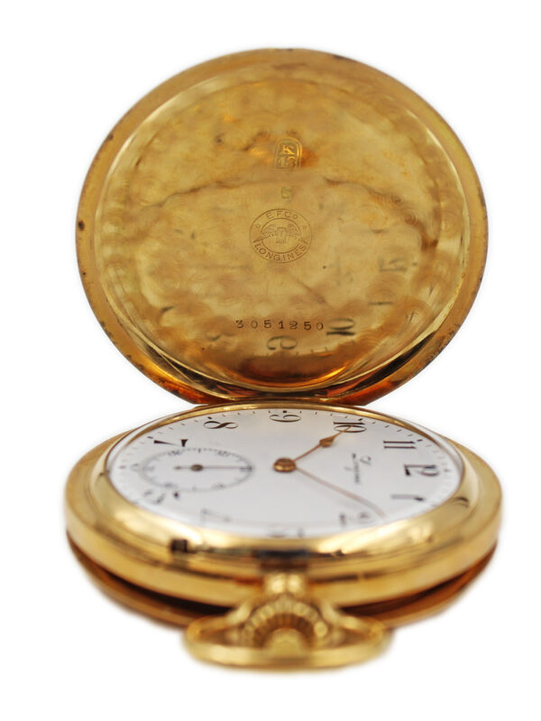 Longines 18k Yellow Gold 54mm Hunter Case Pocket Watch c. 1900s