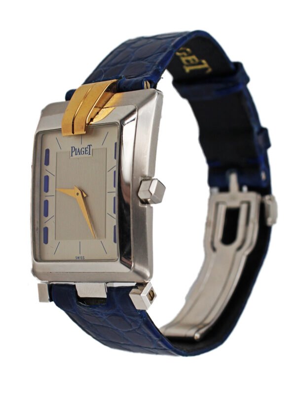 Rare Asymmetrical Piaget "Mecanique, Lipizzan Polo" 18k Pink & White Gold Wristwatch c. 1990s, Ref 91100