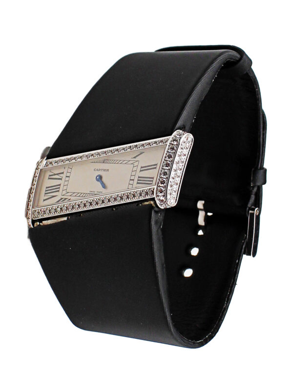 Cartier “Divan Diagonale” 18k White Gold & Diamond Asymmetrical Wristwatch with Box, Ref 2786