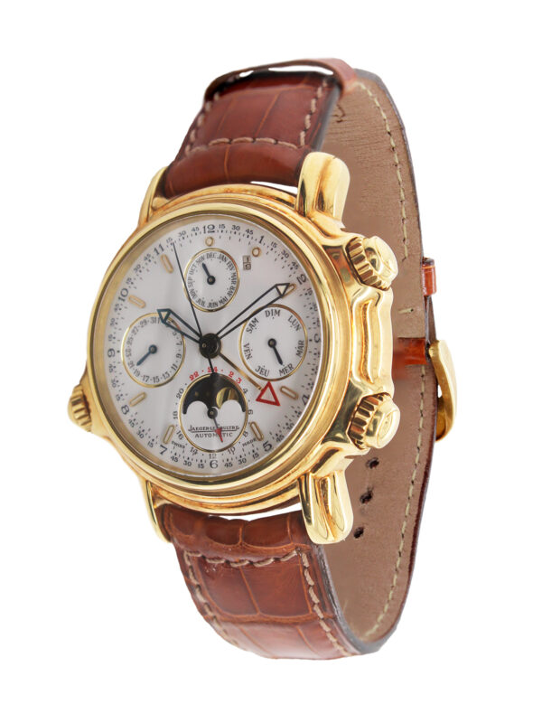 Jaeger LeCoultre "Grand Reveil" 18k Yellow Gold Perpetual Calendar Wristwatch w/ Moonphase, Alarm, 24 Hr & Leap Year Indication, Ref 180.1.99