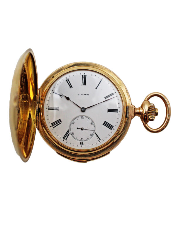 A. Sandoz 14k Yellow Gold Heavy Minute Repeating Hunter Pocket Watch c. 1905