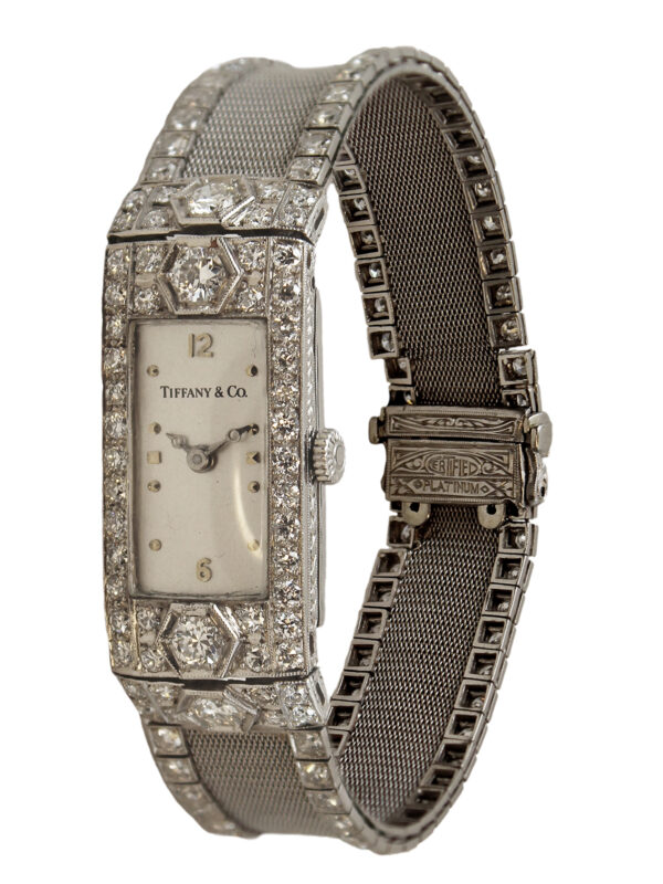 Zador Watch Co. Platinum & Diamond (~4cts) Art Deco Ladies' Bracelet Watch w/ Dial Signed Tiffany & Co, c. 1930s