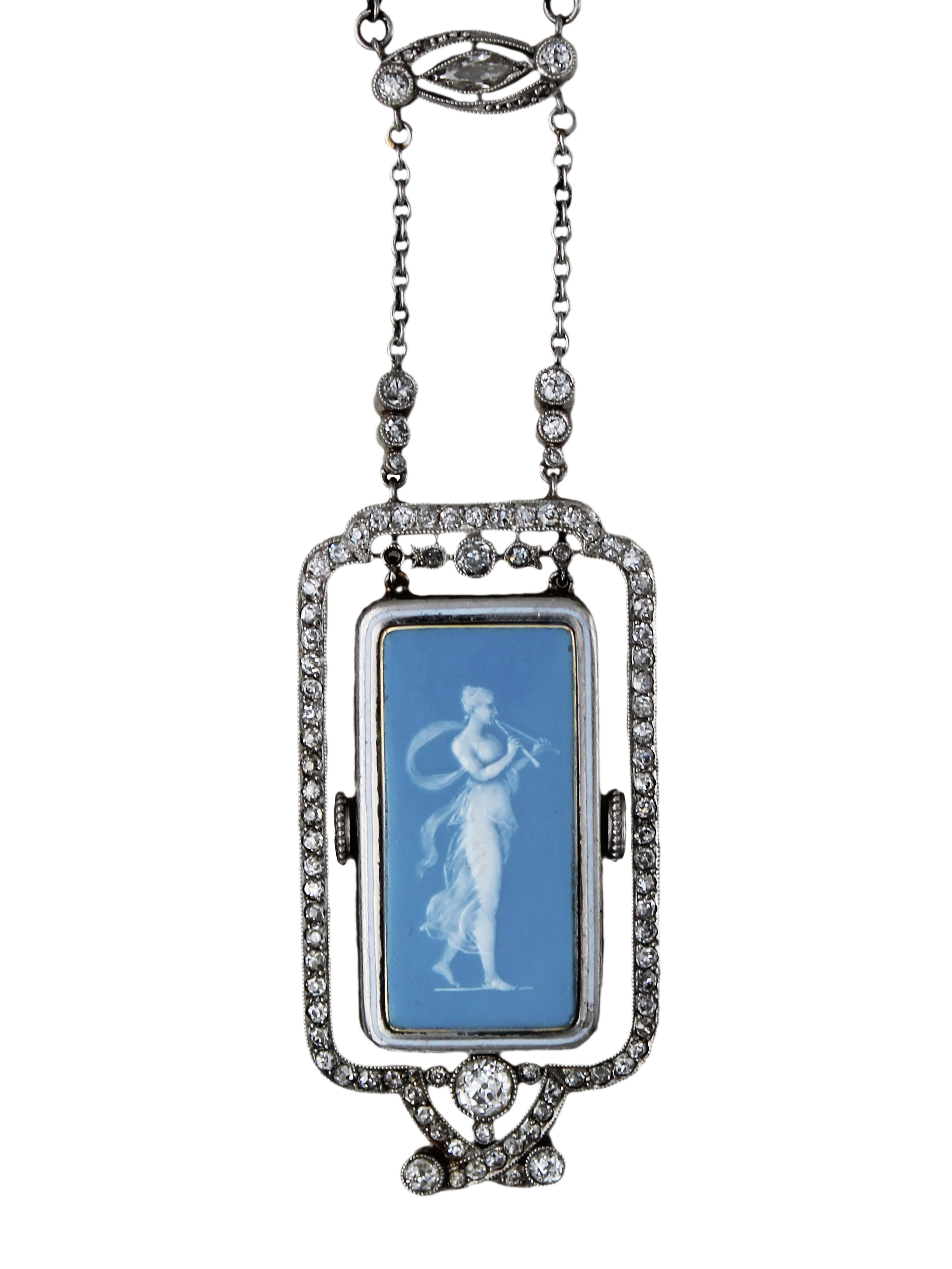 Patek Philippe Platinum, Diamond & Porcelain Pre-Art Deco Ladies' Pendant Watch & Chain w/ Extract c. 1888