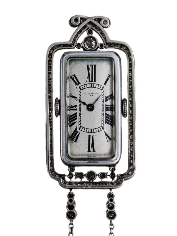 Patek Philippe Platinum, Diamond & Porcelain Pre-Art Deco Ladies' Pendant Watch & Chain w/ Extract c. 1888