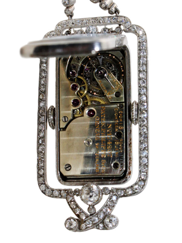 Patek Philippe Platinum, Diamond & Porcelain Pre-Art Deco Ladies' Pendant Watch & Chain w/ Extract c. 1888